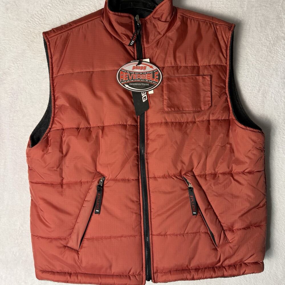 Vintage Plugg Puffer Vest Mens XL Reversible Zip Fleece Outdoor Skate Y2K NWT
